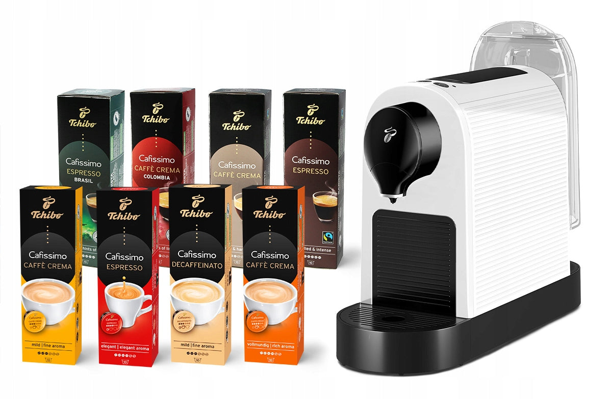 Ekspres ciśnieniowy na kapsułki Tchibo Cafissimo PURE+ (biały) +80 kapsułek(Ekspres ciśnieniowy na kapsułki Tchibo Cafissimo PURE+ (biały) +80 kapsułek)